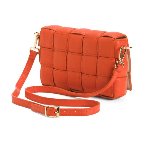 VIOLA CASTELLANI Papaya Leather Padded Woven Crossbody Made In Italy - Picture 7 of 9